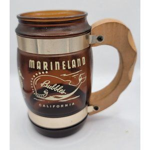 Vintage  Siesta Ware Brown Glass Marineland California Beer Mug Wood Handle